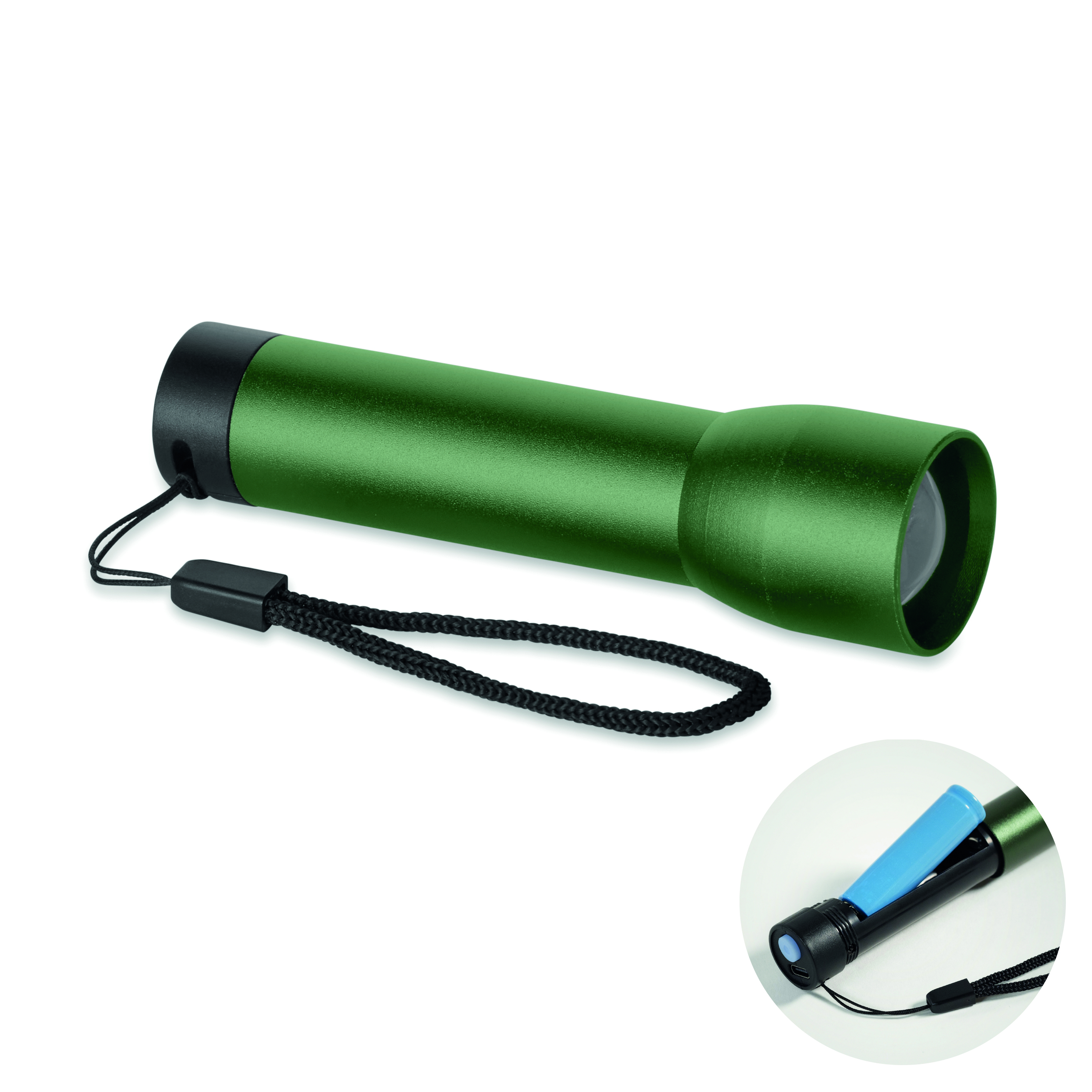 Lampe torche promotionnelle rechargeable en alu Lumezo Vert foncé